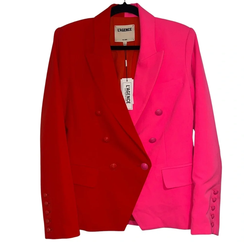 NEW NWT L’AGENCE Kenzie Double Breasted Blazer Jacket Cherry Tomato & Rose Pink